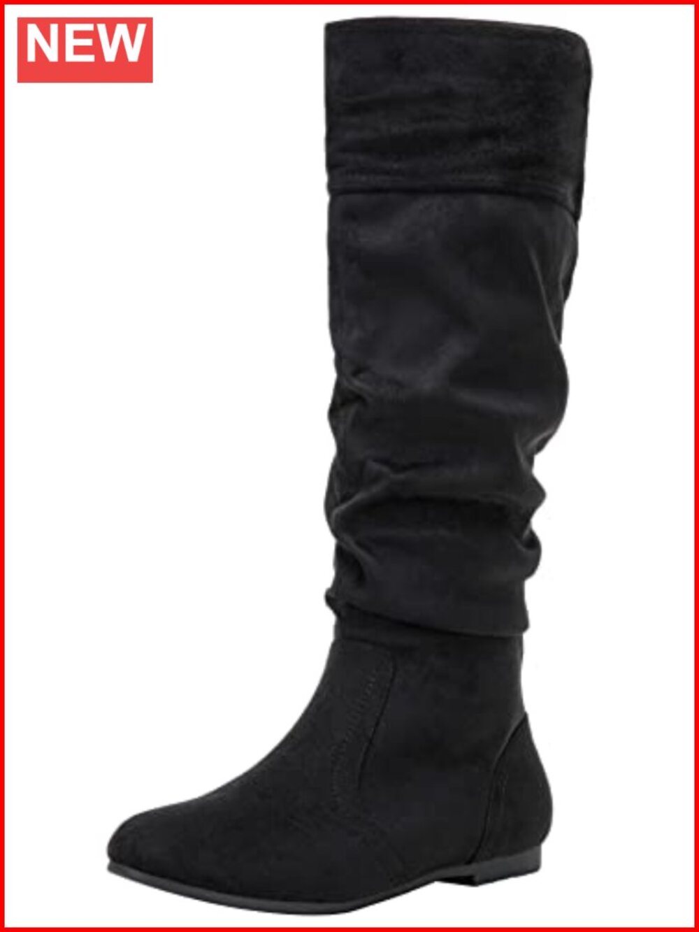 Suede Knee High Slouch Boots Flat Tall Round Toe Side Zip